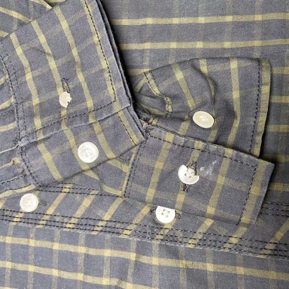 Mens Long Fit Medium Button Up Long Sleeve Blue Plaid Shirt - Picture 6 of 6